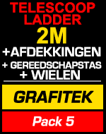 Telescopische ladder 2m Grafitek met afdekkingen,gereedschapstas en wielen