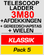 Telescopische ladder 3m80 met afdekkingen,gereedschapstas en wielen