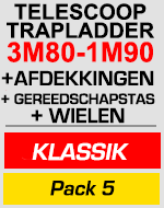 Telescopische trapladder 3m80/1m90 met afdekkingen,gereedschapstas en wielen
