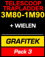 Telescopische trapladder 3m80/1m90 Grafitek met wielen