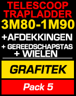 Telescopische trapladder 3m80/1m90 Grafitek met afdekkingen,gereedschapstas en wielen