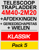 Telescopische trapladder 4m40/2m20 met afdekkingen,gereedschapstas en wielen