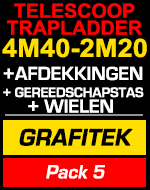Telescopische trapladder 4m40/2m20 Grafitek met afdekkingen,gereedschapstas en wielen