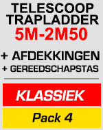 Telescopische trapladder 5m/2m50 met afdekkingen en gereedschapstas