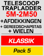 Telescopische trapladder 5m/2m50 met afdekkingen,gereedschapstas en wielen