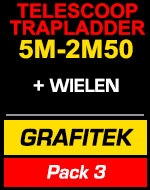 Telescopische trapladder 5m/2m50 Grafitek met wielen