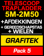 Telescopische trapladder 5m/2m50 Grafitek met afdekkingen,gereedschapstas en wielen