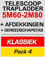 Telescopische trapladder 5m60/2m80 met afdekkingen en gereedschapstas