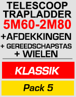 Telescopische trapladder5m60/2m80 met afdekkingen,gereedschapstas en wielen