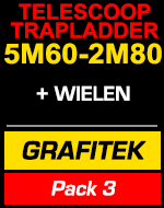 Telescopische trapladder 5m60/2m80 Grafitek met wielen
