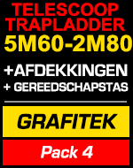 Telescopische trapladder 5m60/2m80 Grafitek met afdekkingen en gereedschapstas