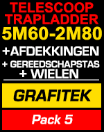 Telescopische trapladder 5m60/2m80 Grafitek met afdekkingen,gereedschapstas en wielen
